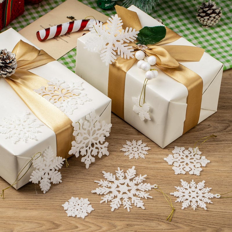 Fessary 48pcs White Plastic Snowflake Decorations Christmas Tree Ornaments Glitter Snow Flakes Ornaments Christmas Indoor Winter Wonderland Decor?3 Sizes? 3Styles - Image 5